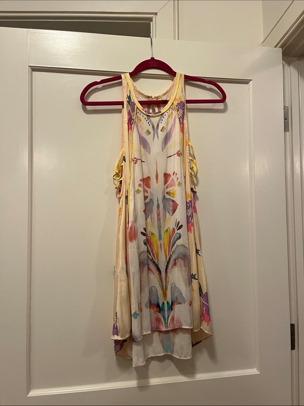 Free People Cream Watercolor Floral Mini Dress